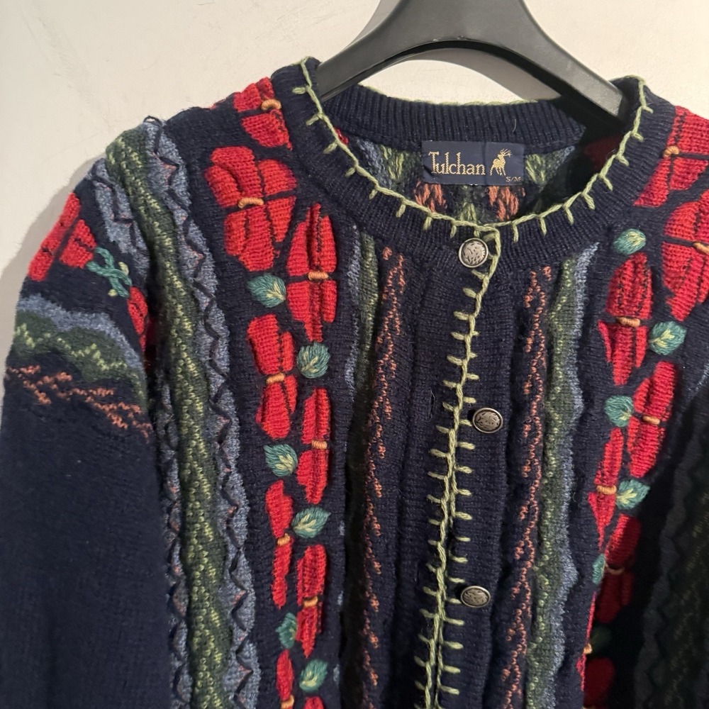 Vintage Tulchan Small/Medium Wool 3D Textured Floral Pattern Boho Cottagecore - Picture 2 of 6